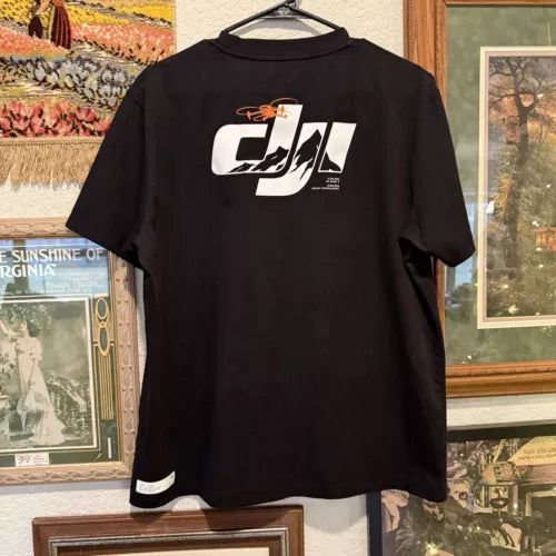 Black crewneck promo T-shirt with large white front graphic print