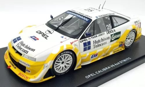 White and yellow Opel Calibra DTM diecast model car, #25 with decals