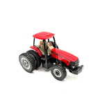 Red and black 1/64 scale diecast tractor toy with cab and large tread tires