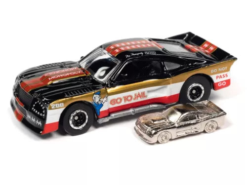 1:64 diecast Ford Mustang race car with small silver toy car accessory