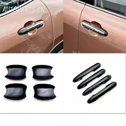 Diecast car door handle set with chrome handles and black trim inserts