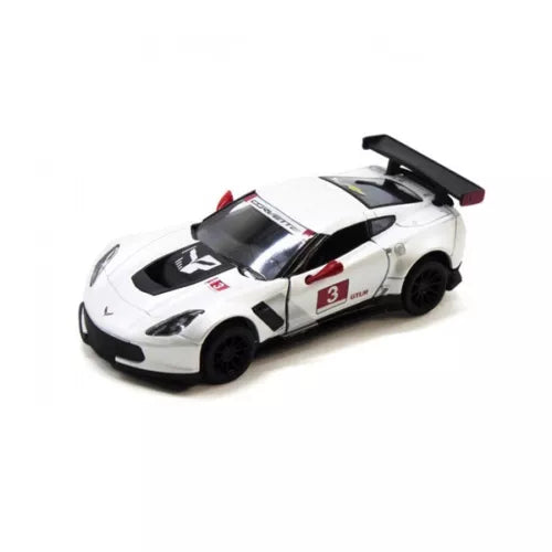 White and black diecast toy race car with rear spoiler and #3 graphics