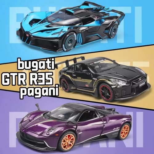 Alloy diecast toy car set with three model vehicles, sound and light features