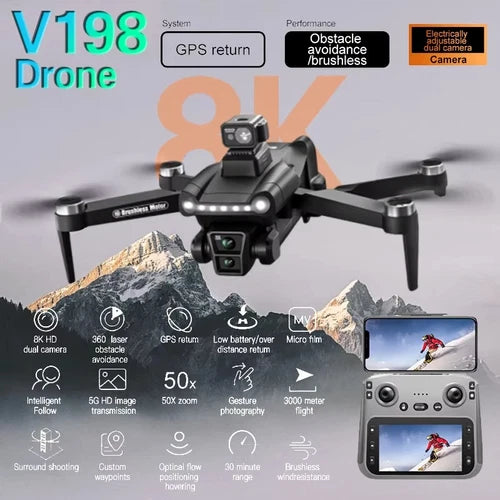 Professional quadcopter drone with 8K camera, GPS, and foldable arms