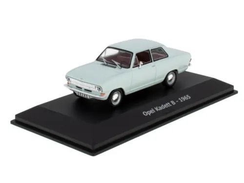 Opel Kadett B 1965 diecast model car, light mint, front three-quarter view on base