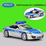 Welly NEX 1:36 Scale Porsche 911 CARRERA S Police Car Alloy Diecast Model Cars Toy