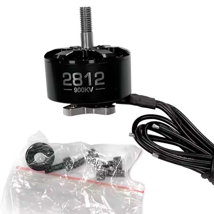 Black 2812 900KV FPV multirotor motor with mounting shaft and wire harness