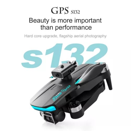 Black GPS quadcopter drone with 1080HD-style camera module and turquoise accents