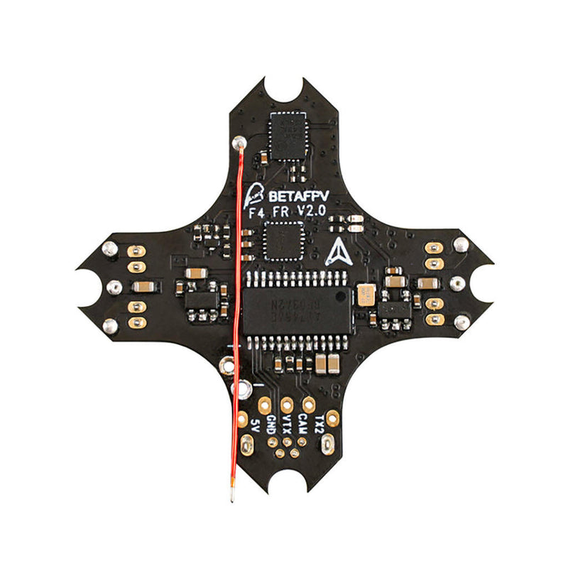 FPV flight controller PCB with microchip, ports, and wiring for small drones