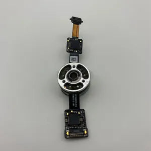 Gimbal camera motor accessory, silver circular unit with black ribbon cable
