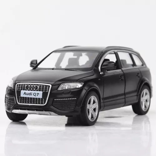 Audi Q7 diecast model car toy, black SUV front 3/4 view with grille and headlights