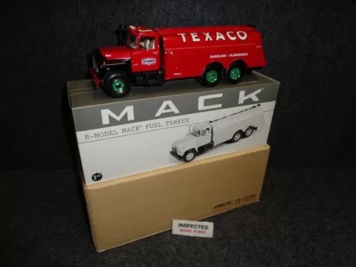 Red Texaco tanker truck diecast model on retail box with clear window