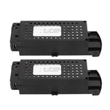 2-pack 3.7V lithium drone battery packs, black with label windows and connector tabs