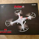 Aviax flying camera drone box with white quadcopter graphic
