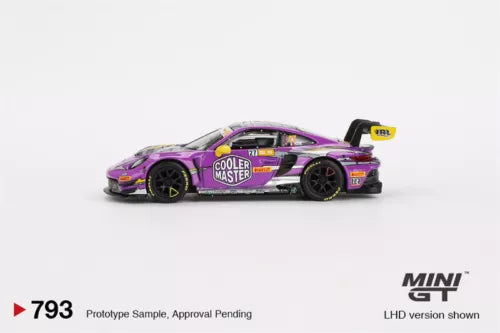 Purple 1:64 diecast racing car model with Cooler Master livery, front three-quarter view