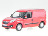 Opel Combo D red panel van diecast model car, front 3/4 view