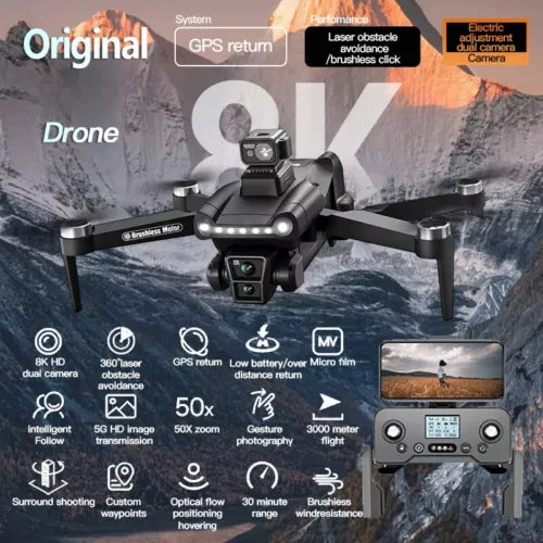 Foldable quadcopter drone with dual front camera gimbal and four extended arms