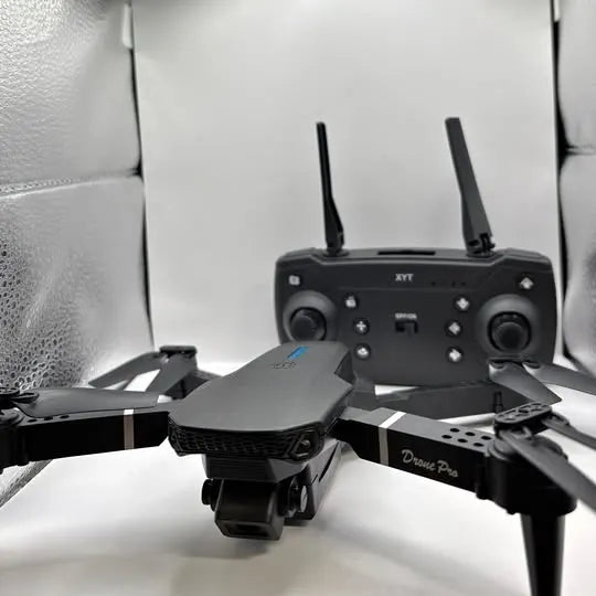 Drone with dual antennas and foldable prop arms, black
