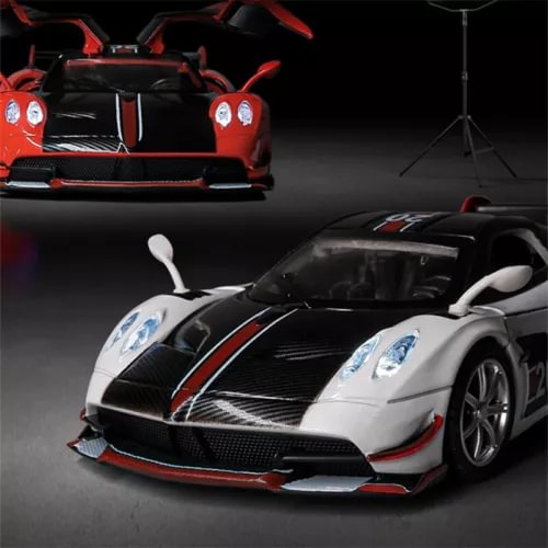 1:32 Pagani Huayra BC diecast sports car model, white with black and red stripes