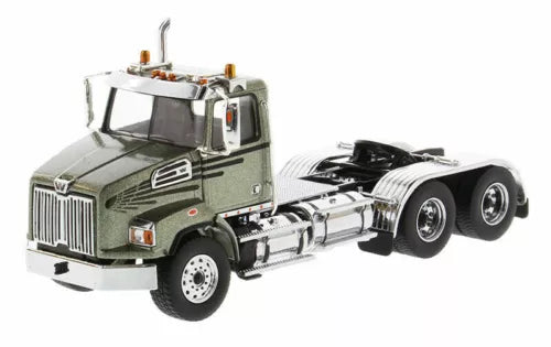 Tandem truck-tractor die-cast model with olive cab and chrome grille, 1:50