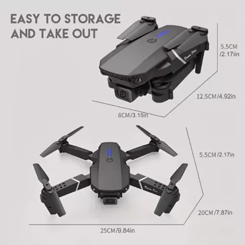 Gray quadcopter drone with four propellers, compact foldable design
