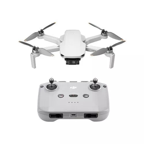 DJI Mini 4K camera drone with remote controller, white body and control sticks