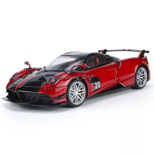 Red 1:18 roadster diecast model car with black hood and front detail, silver wheels