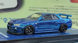 1:64 Inno64 Nissan Skyline GT-R R34 Z-Tune Chrome Blue Full Carbon Diecast Toy