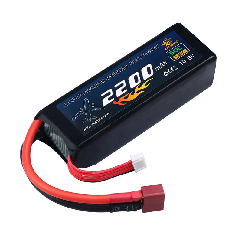RC LiPo battery pack with Deans-T connector, black case, red and black wires