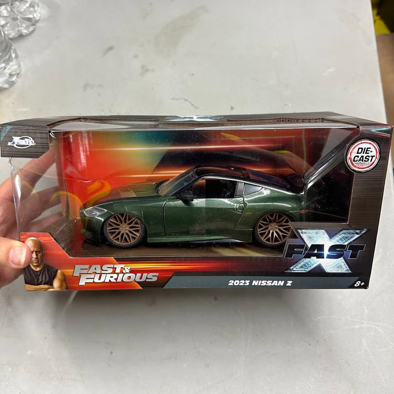 1/24 diecast 2023 Nissan Z dark green car in retail box, FAST X graphics