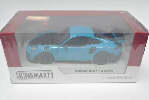 Light blue die-cast Porsche 911 GT2 RS toy car in display box
