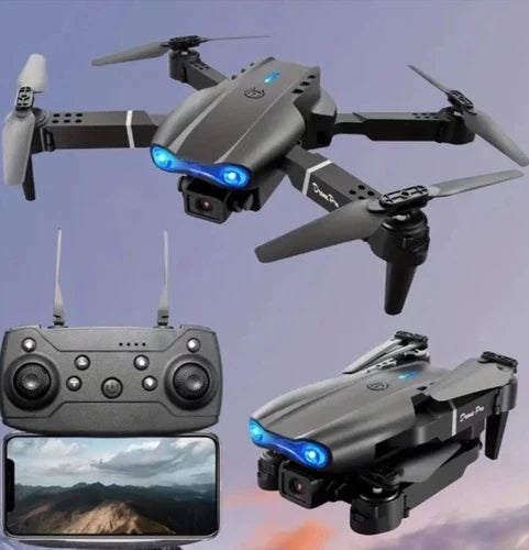 Foldable quadcopter drone with illuminated arms and remote controller, 4K FPV camera