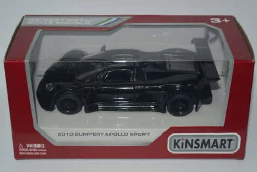 Kinsmart 1:36 die-cast sports car model, black 2010 Gumpert Apollo Sport in box