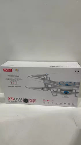 SYMA X5UW WiFi FPV drone box with quadcopter illustration and controller icons