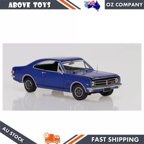 Blue diecast 1:32 scale coupe model car with front grille and hood details