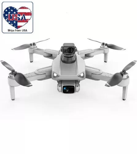 White quadcopter UAV drone with four propellers and front camera gimbal