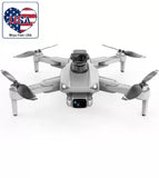 White quadcopter UAV drone with four propellers and front camera gimbal