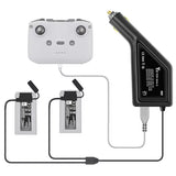 Car battery charger hub with car adapter, cable, and two drone batteries