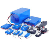 Blue rechargeable lithium battery pack with multiple cell modules and wired connectors
