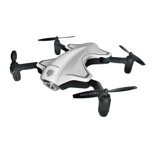 Foldable RC drone with camera, four rotors, dark prop guards