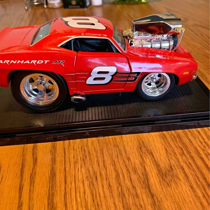 Red #8 Chevy Camaro diecast car with chrome wheels and front grille detail