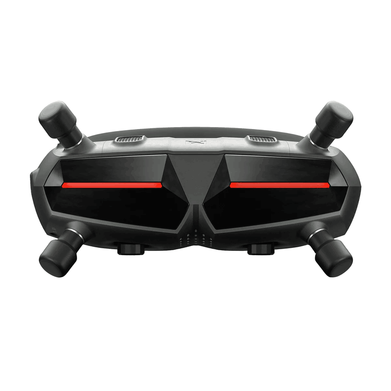 FPV goggles with dual antennas and red indicator lights