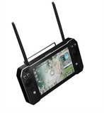 Black drone remote controller with touchscreen and two antennas