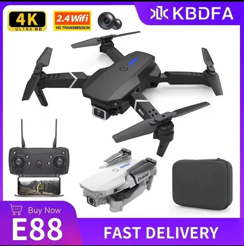Compact quadcopter drone with camera, foldable arms, controller and carrying case