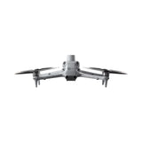 Gray quadcopter mapping drone with four propellers and forward camera module