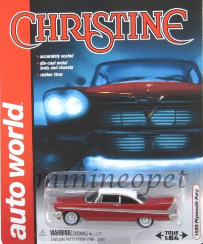 Red 1:64 diecast model car with chrome grille, front view