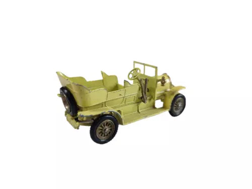 Vintage die-cast model car with open top, light green body and black wheels