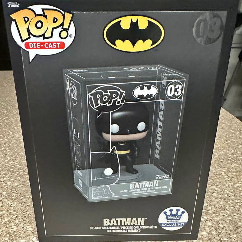 Batman Funko Pop die-cast collectible box, No. 03 with Bat emblem