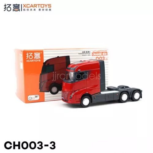 1/64 scale red diecast tractor truck with black chassis and open cab details