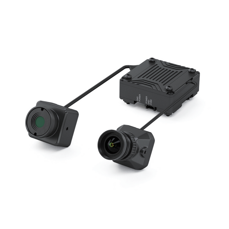 FPV night vision camera module with lens and mounting box, black plastic